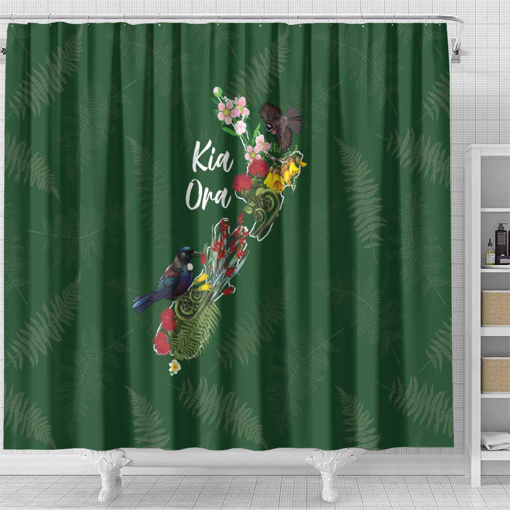 Kia Ora New Zealand Floral Shower Curtain Sage Green - Aussie Hoodie