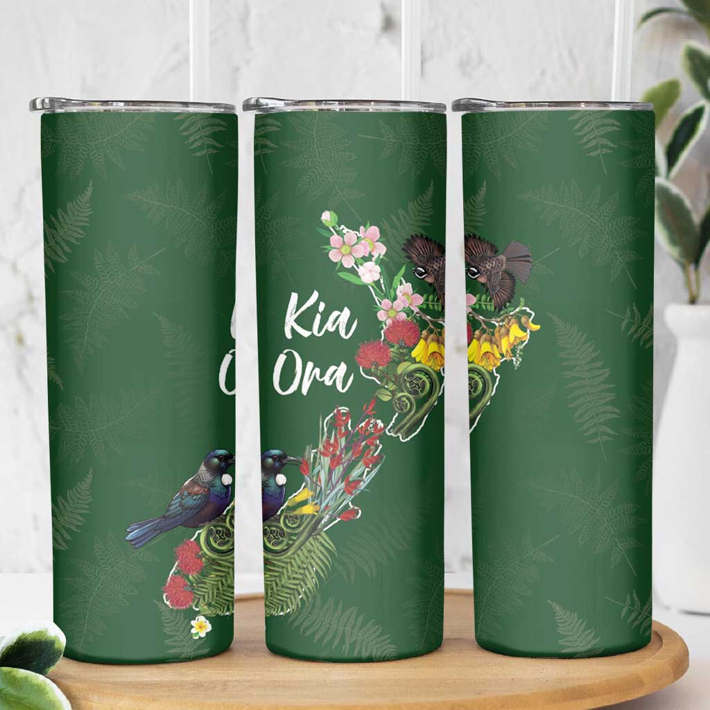 Kia Ora New Zealand Floral Skinny Tumbler Sage Green - Aussie Hoodie
