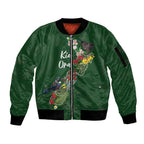 Kia Ora New Zealand Floral Personalized Sleeve Zip Bomber Jacket Sage Green - Aussie Hoodie