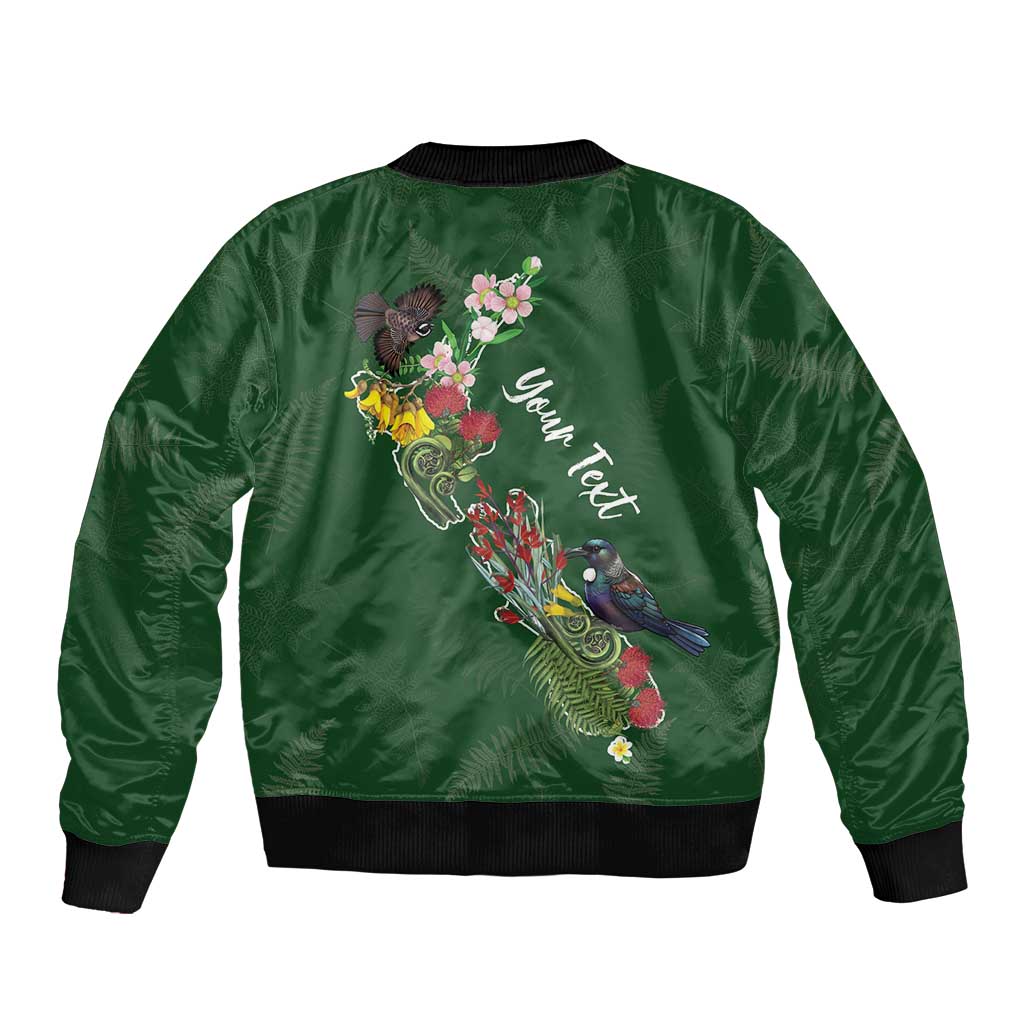 Kia Ora New Zealand Floral Personalized Sleeve Zip Bomber Jacket Sage Green - Aussie Hoodie