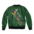 Kia Ora New Zealand Floral Personalized Sleeve Zip Bomber Jacket Sage Green - Aussie Hoodie
