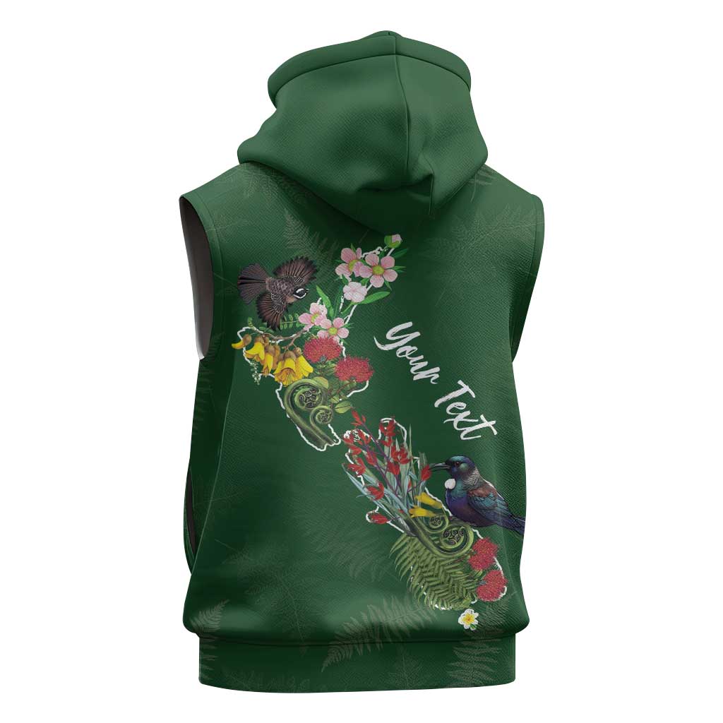 Kia Ora New Zealand Floral Personalized Sleeveless Hoodie Sage Green - Aussie Hoodie