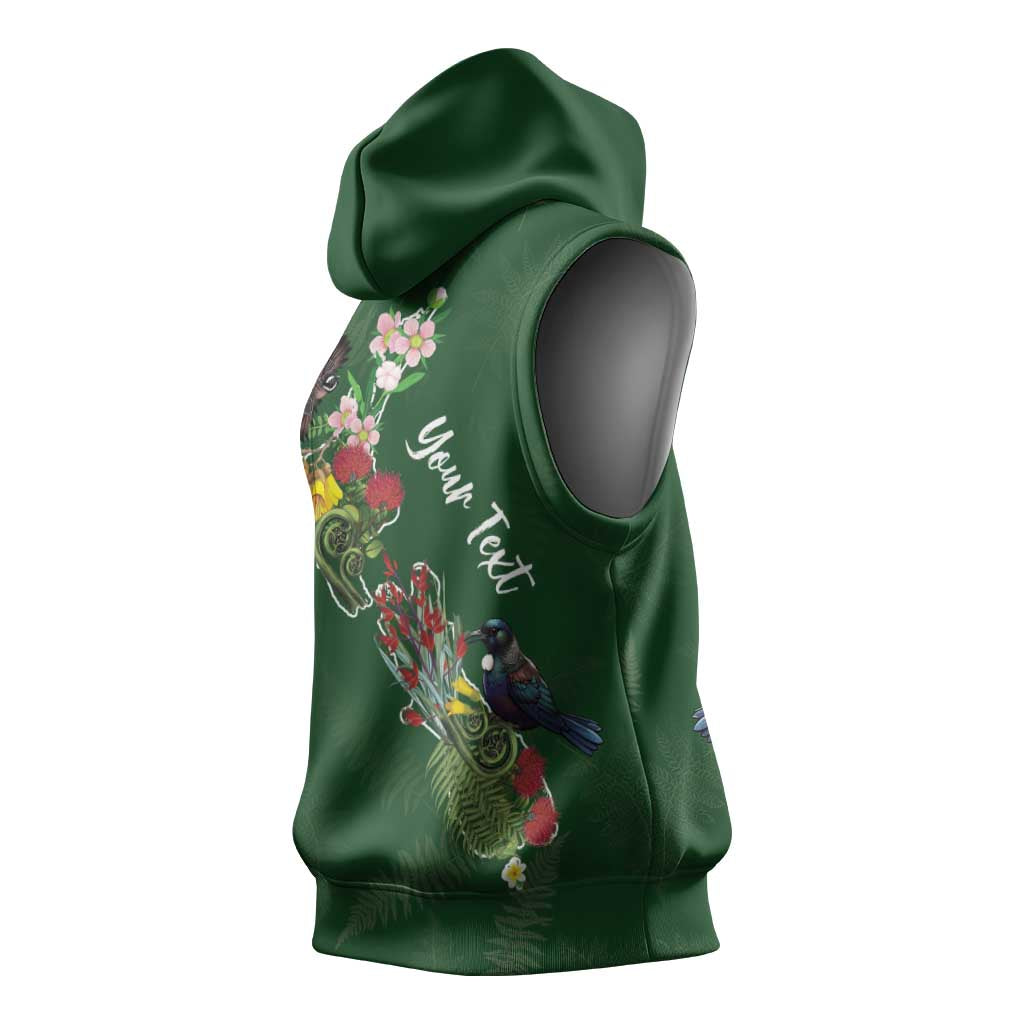 Kia Ora New Zealand Floral Personalized Sleeveless Hoodie Sage Green - Aussie Hoodie