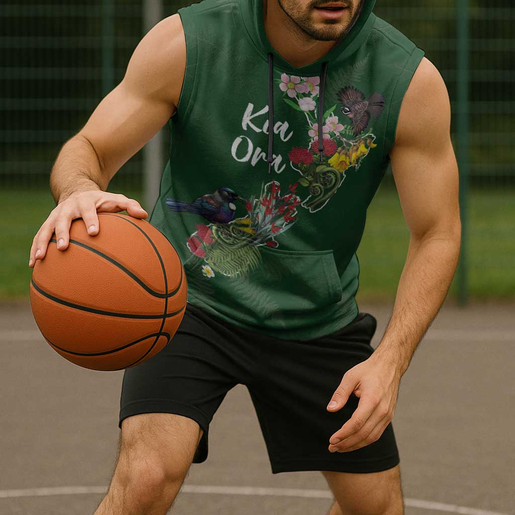 Kia Ora New Zealand Floral Personalized Sleeveless Hoodie Sage Green - Aussie Hoodie