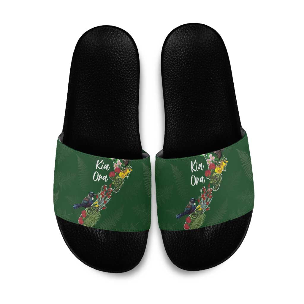 Kia Ora New Zealand Floral Slide Sandals Sage Green - Aussie Hoodie