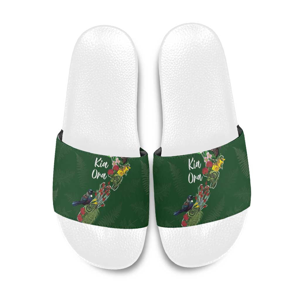 Kia Ora New Zealand Floral Slide Sandals Sage Green - Aussie Hoodie