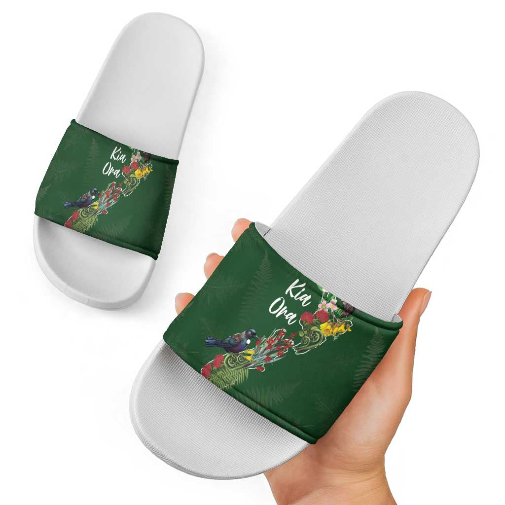 Kia Ora New Zealand Floral Slide Sandals Sage Green - Aussie Hoodie