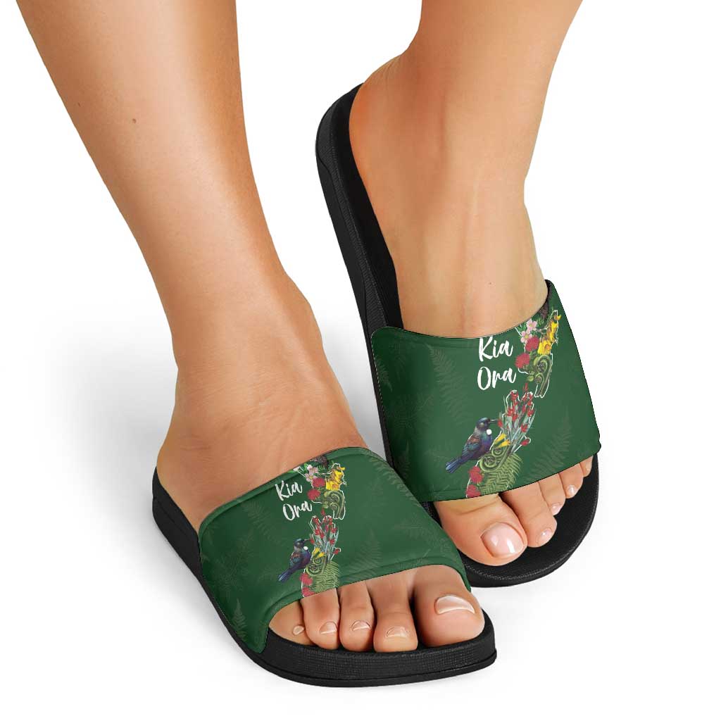 Kia Ora New Zealand Floral Slide Sandals Sage Green - Aussie Hoodie