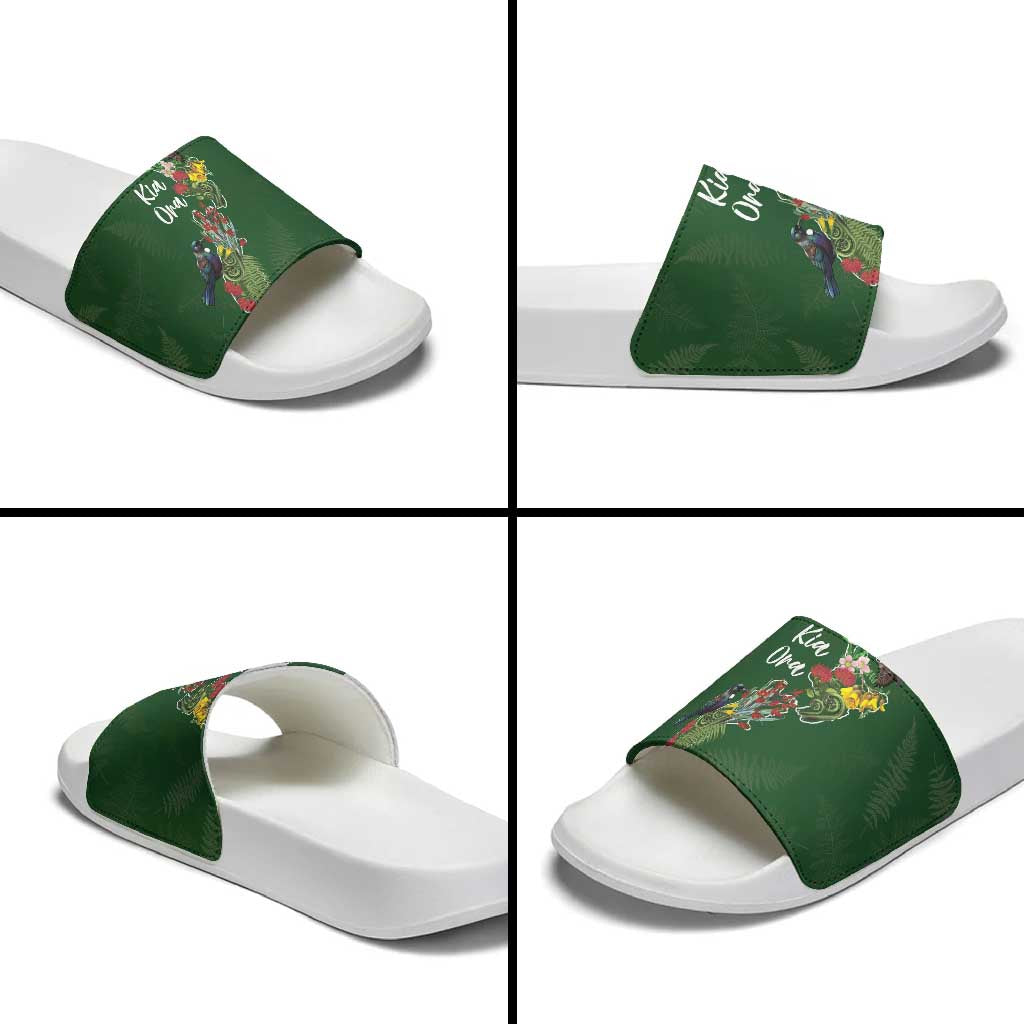 Kia Ora New Zealand Floral Slide Sandals Sage Green - Aussie Hoodie
