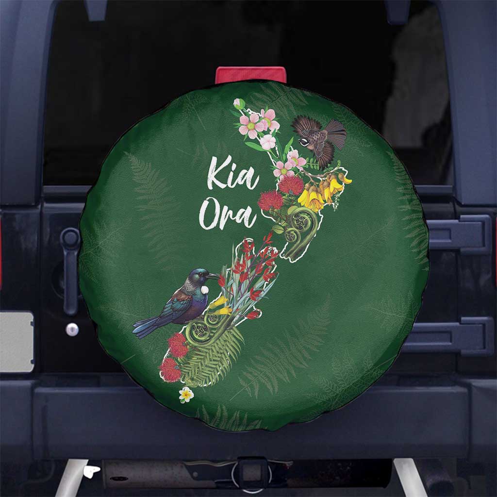 Kia Ora New Zealand Floral Spare Tire Cover Sage Green - Aussie Hoodie