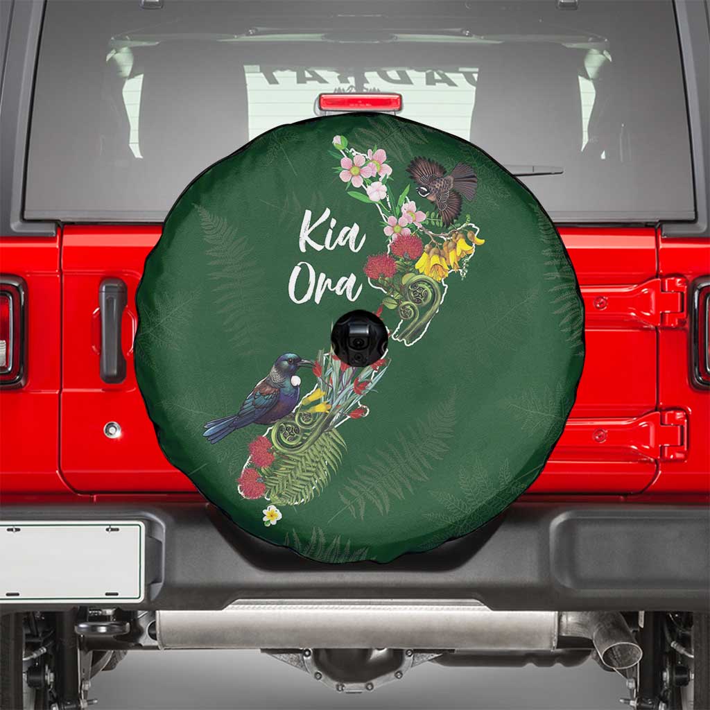 Kia Ora New Zealand Floral Spare Tire Cover Sage Green - Aussie Hoodie
