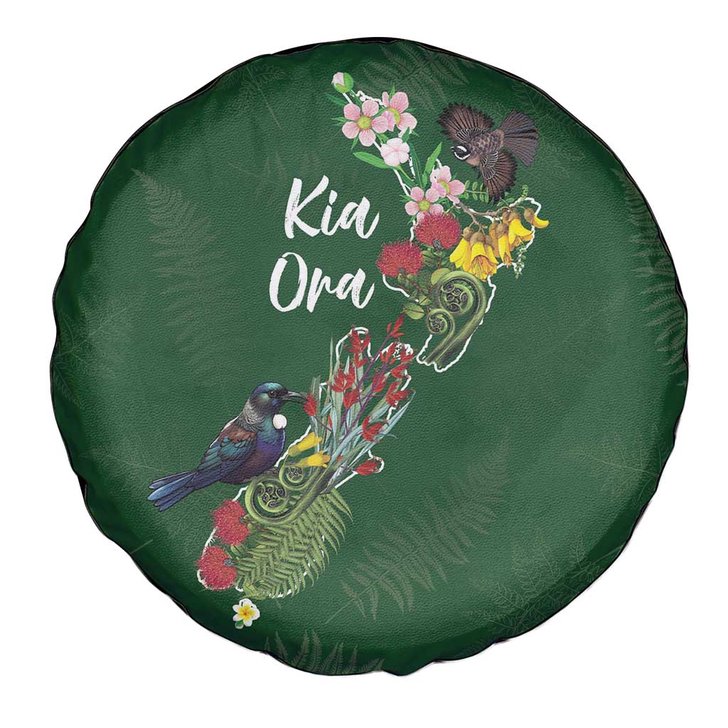 Kia Ora New Zealand Floral Spare Tire Cover Sage Green - Aussie Hoodie