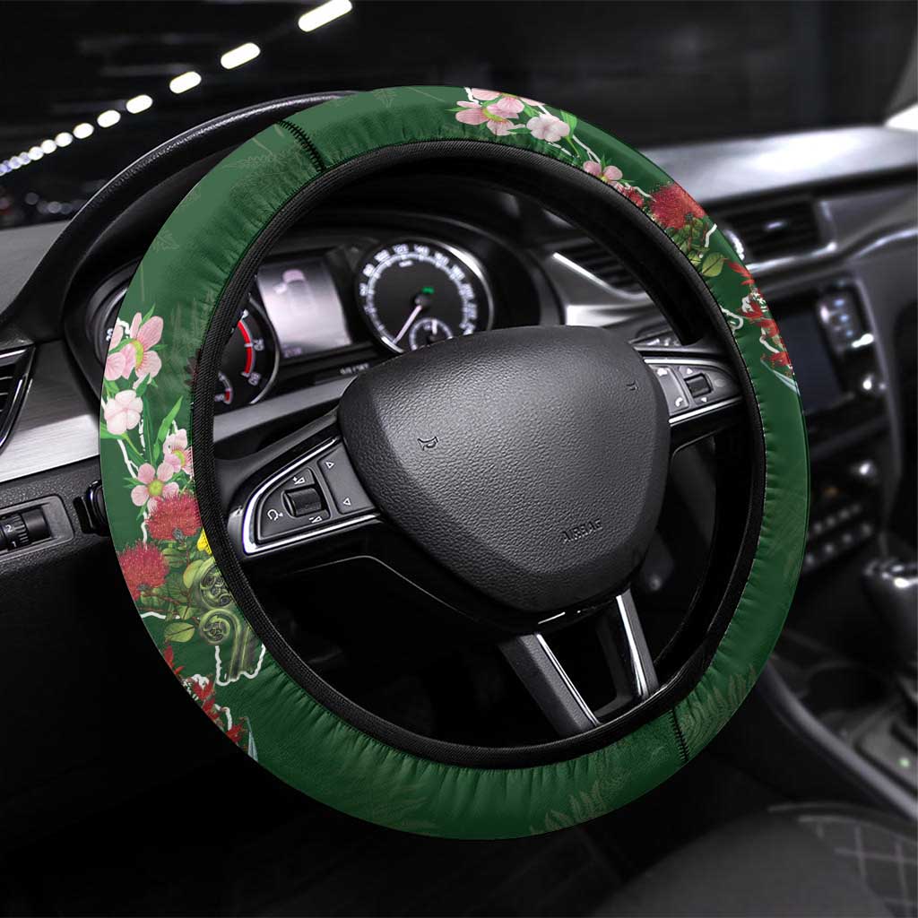Kia Ora New Zealand Floral Steering Wheel Cover Sage Green - Aussie Hoodie