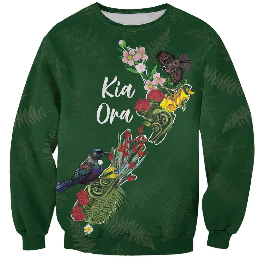Kia Ora New Zealand Floral Personalized Sweatshirt Sage Green - Aussie Hoodie