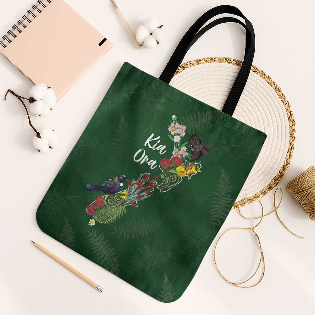 Kia Ora New Zealand Floral Tote Bag Sage Green - Aussie Hoodie
