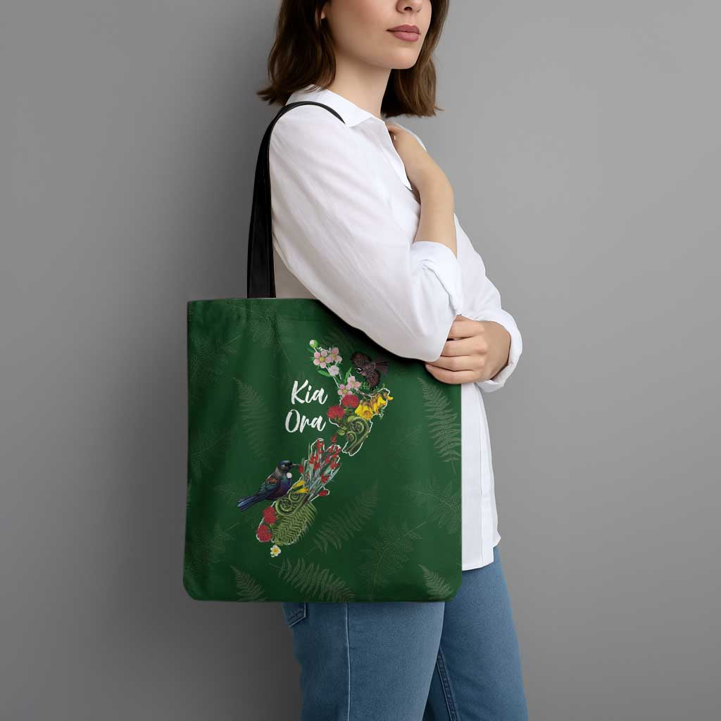 Kia Ora New Zealand Floral Tote Bag Sage Green - Aussie Hoodie