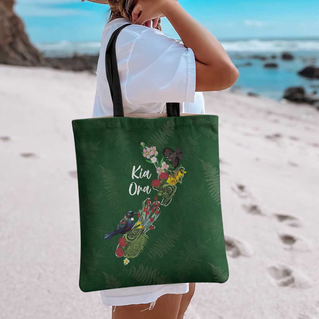 Kia Ora New Zealand Floral Tote Bag Sage Green - Aussie Hoodie