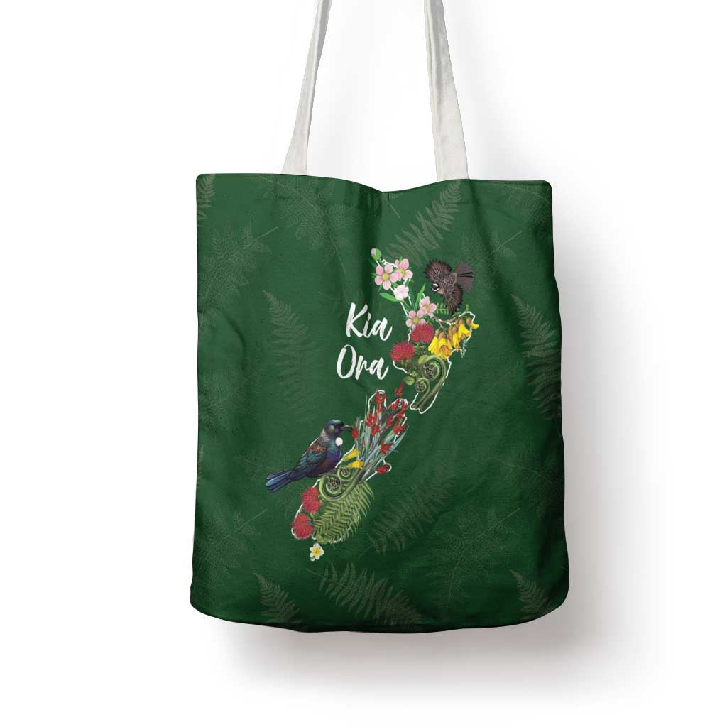Kia Ora New Zealand Floral Tote Bag Sage Green - Aussie Hoodie