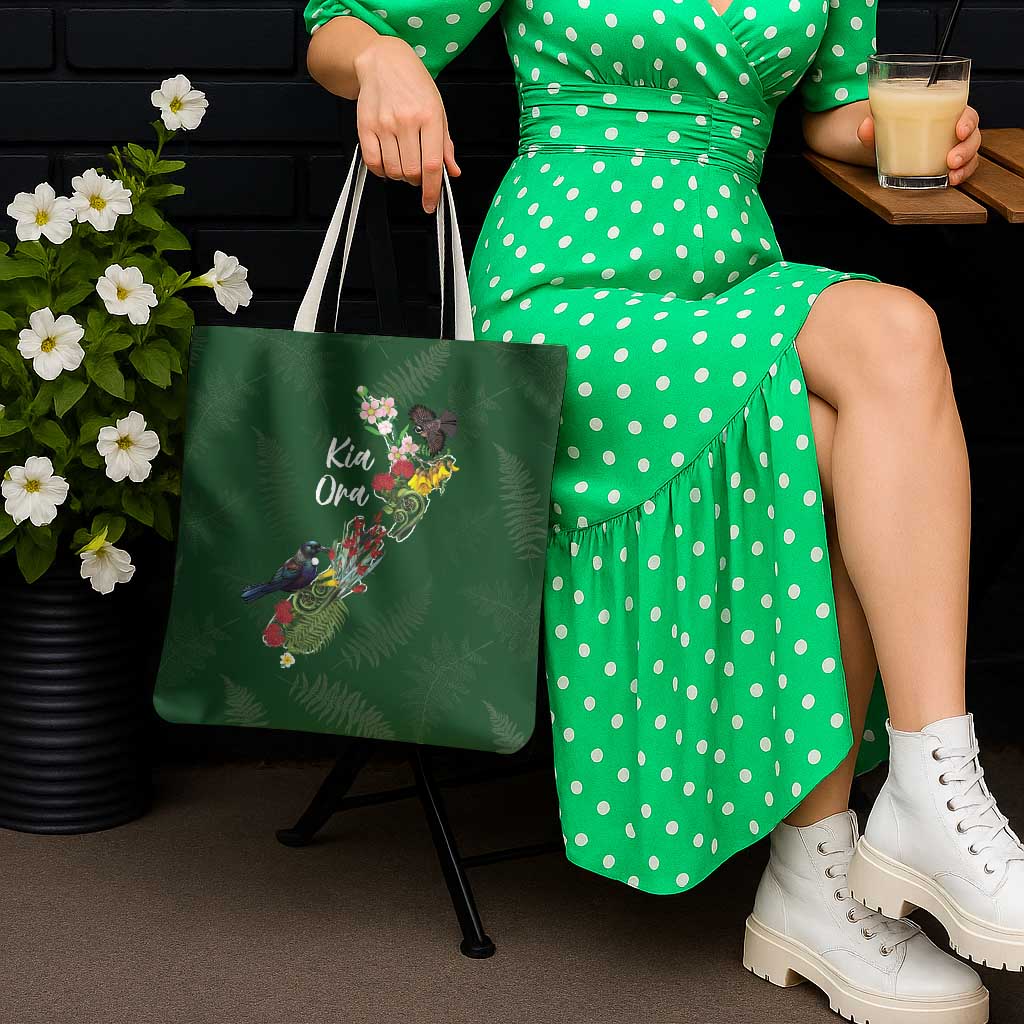 Kia Ora New Zealand Floral Tote Bag Sage Green - Aussie Hoodie