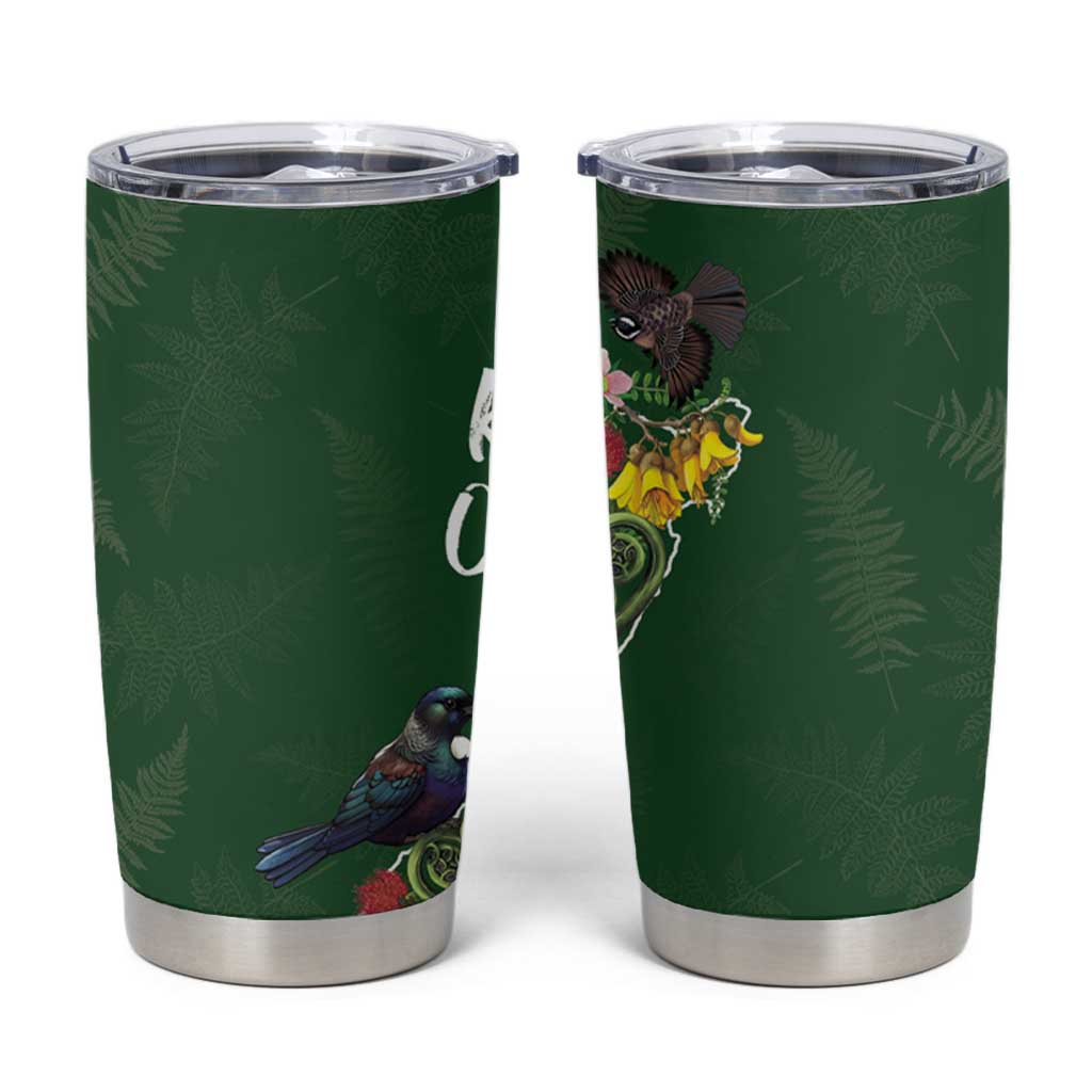 Kia Ora New Zealand Floral Tumbler Cup Sage Green - Aussie Hoodie