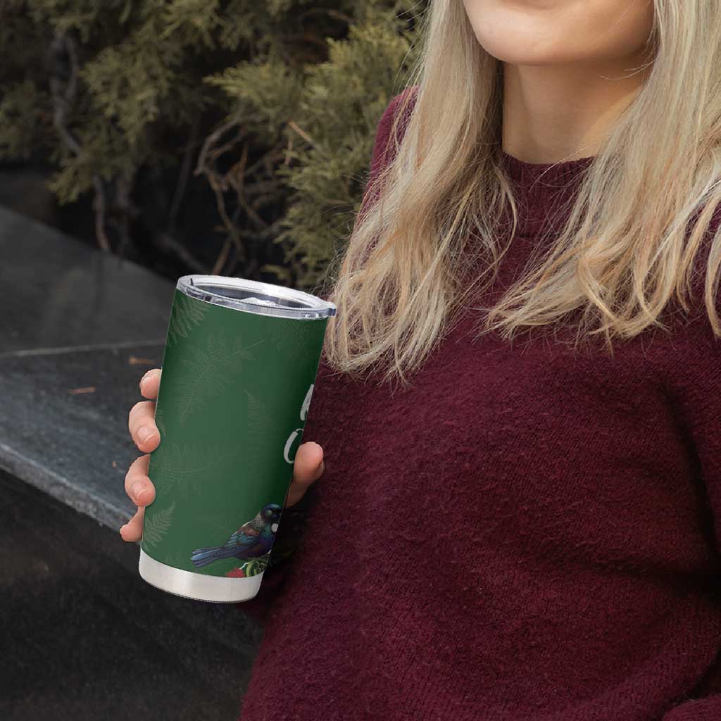 Kia Ora New Zealand Floral Tumbler Cup Sage Green - Aussie Hoodie