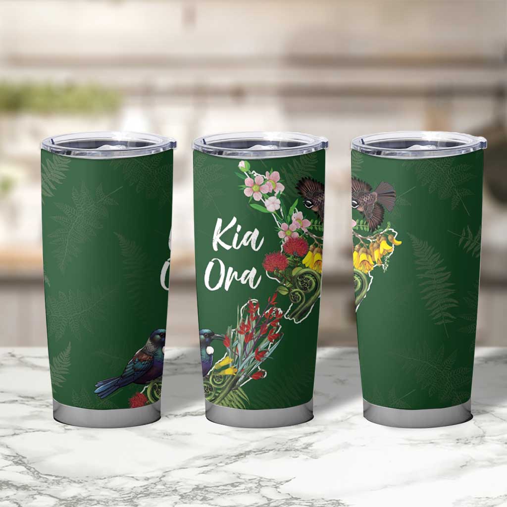 Kia Ora New Zealand Floral Tumbler Cup Sage Green - Aussie Hoodie