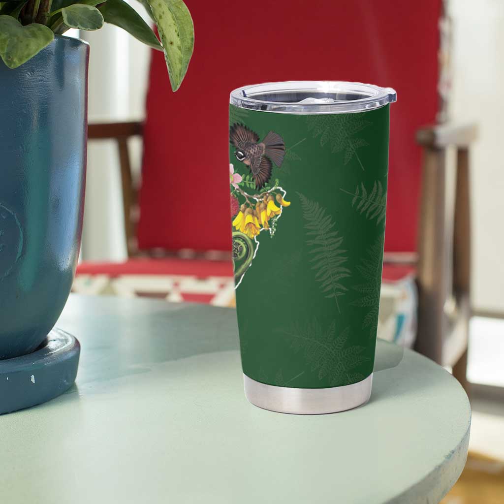 Kia Ora New Zealand Floral Tumbler Cup Sage Green - Aussie Hoodie