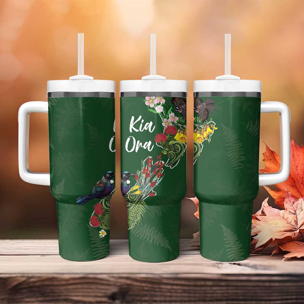 Kia Ora New Zealand Floral Tumbler With Handle Sage Green - Aussie Hoodie