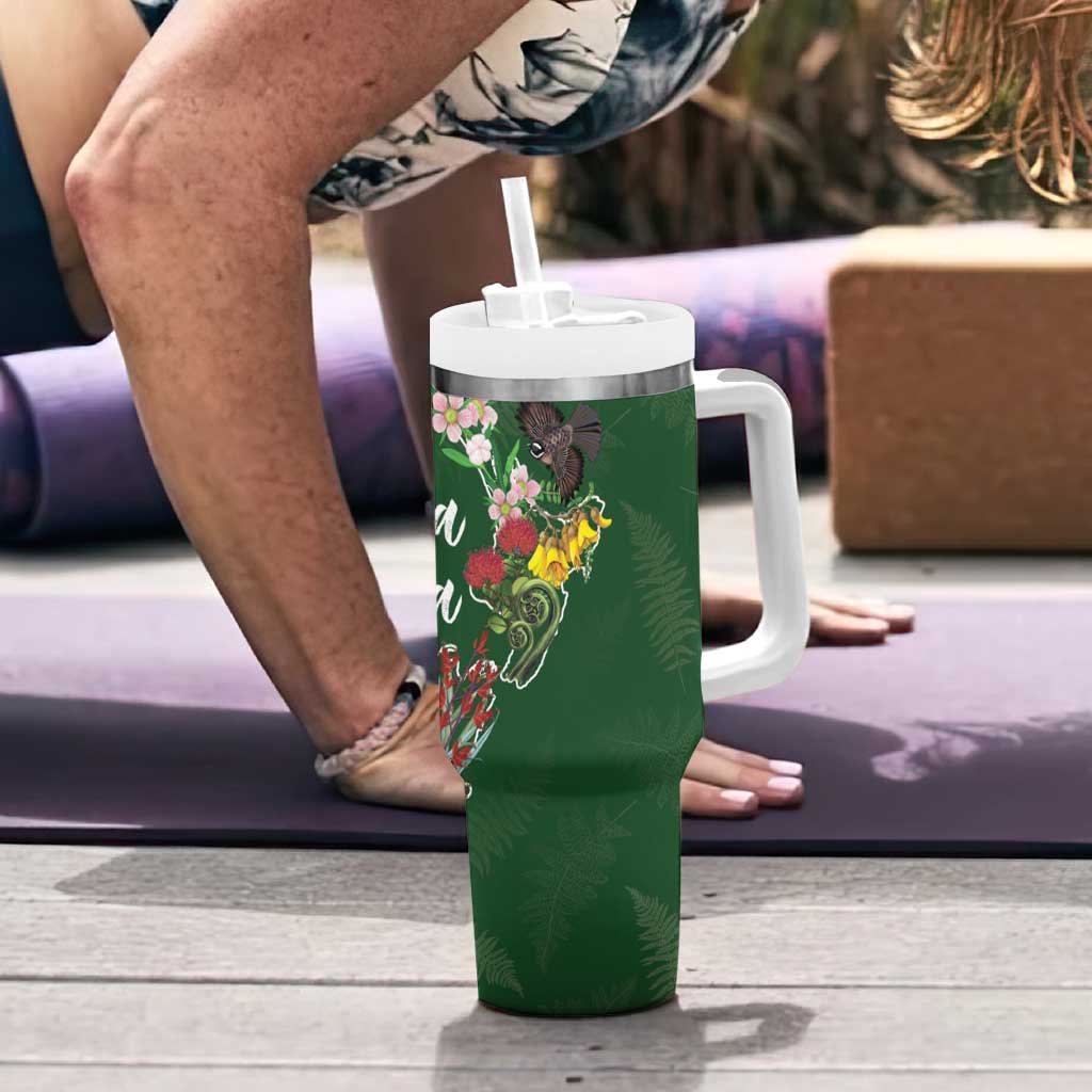 Kia Ora New Zealand Floral Tumbler With Handle Sage Green - Aussie Hoodie