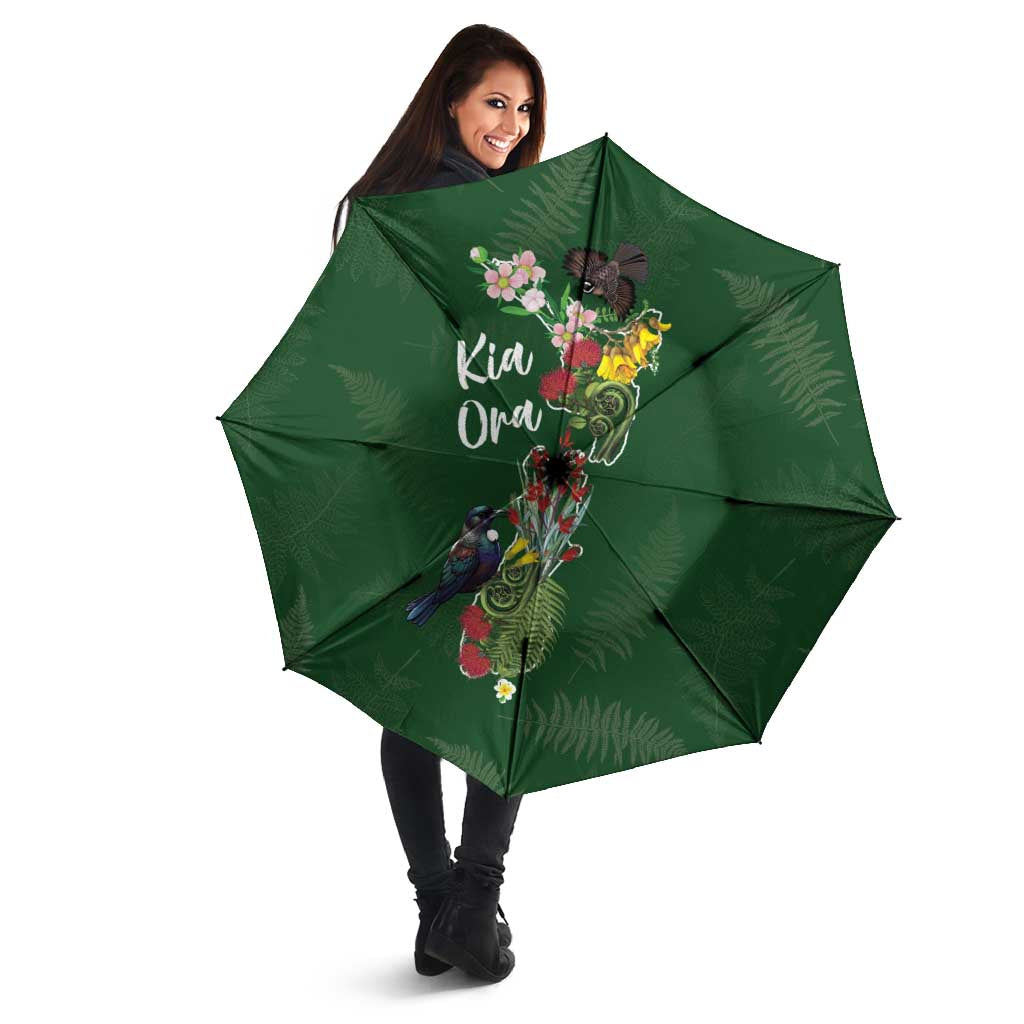 Kia Ora New Zealand Floral Umbrella Sage Green - Aussie Hoodie