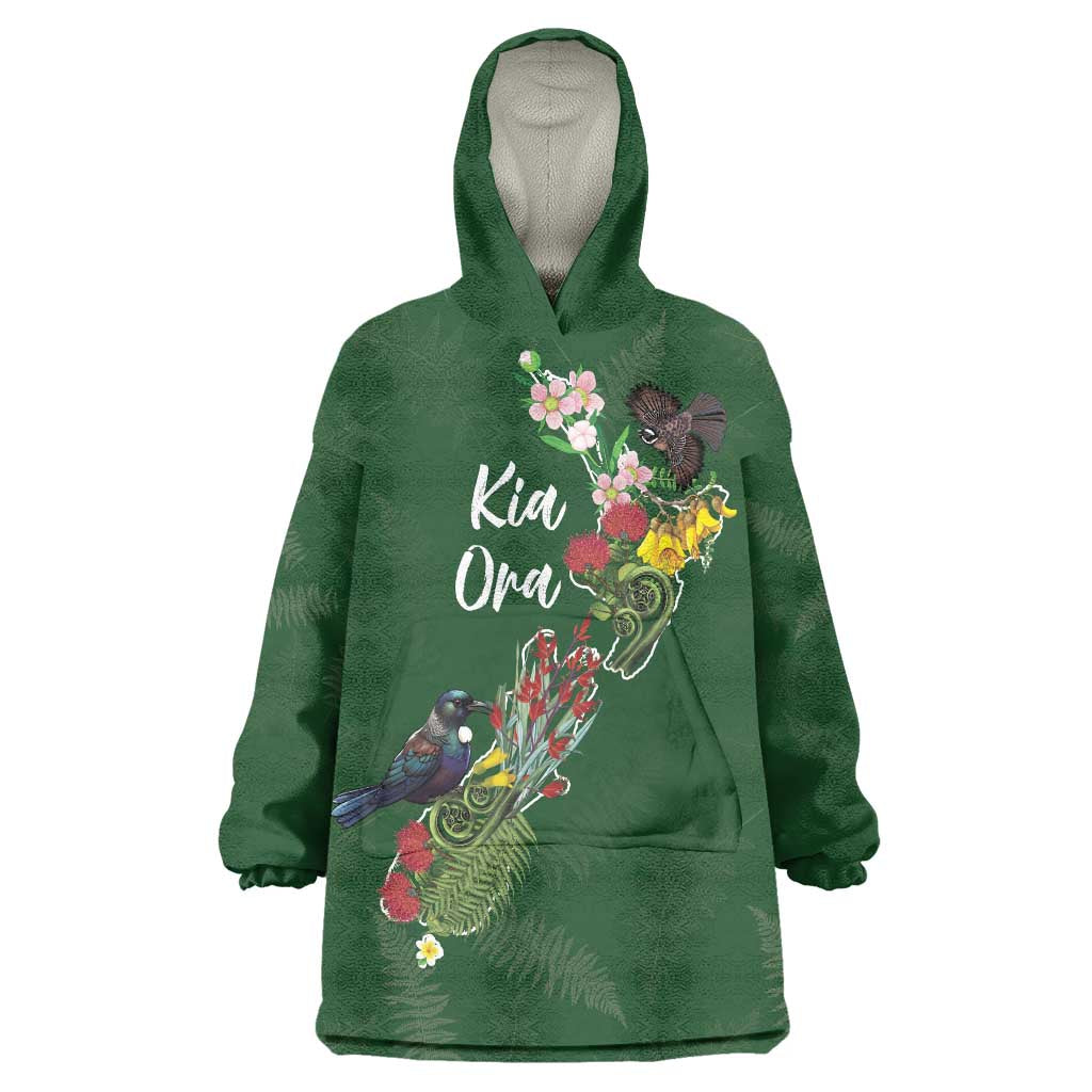 Kia Ora New Zealand Floral Personalized Wearable Blanket Hoodie Sage Green - Aussie Hoodie