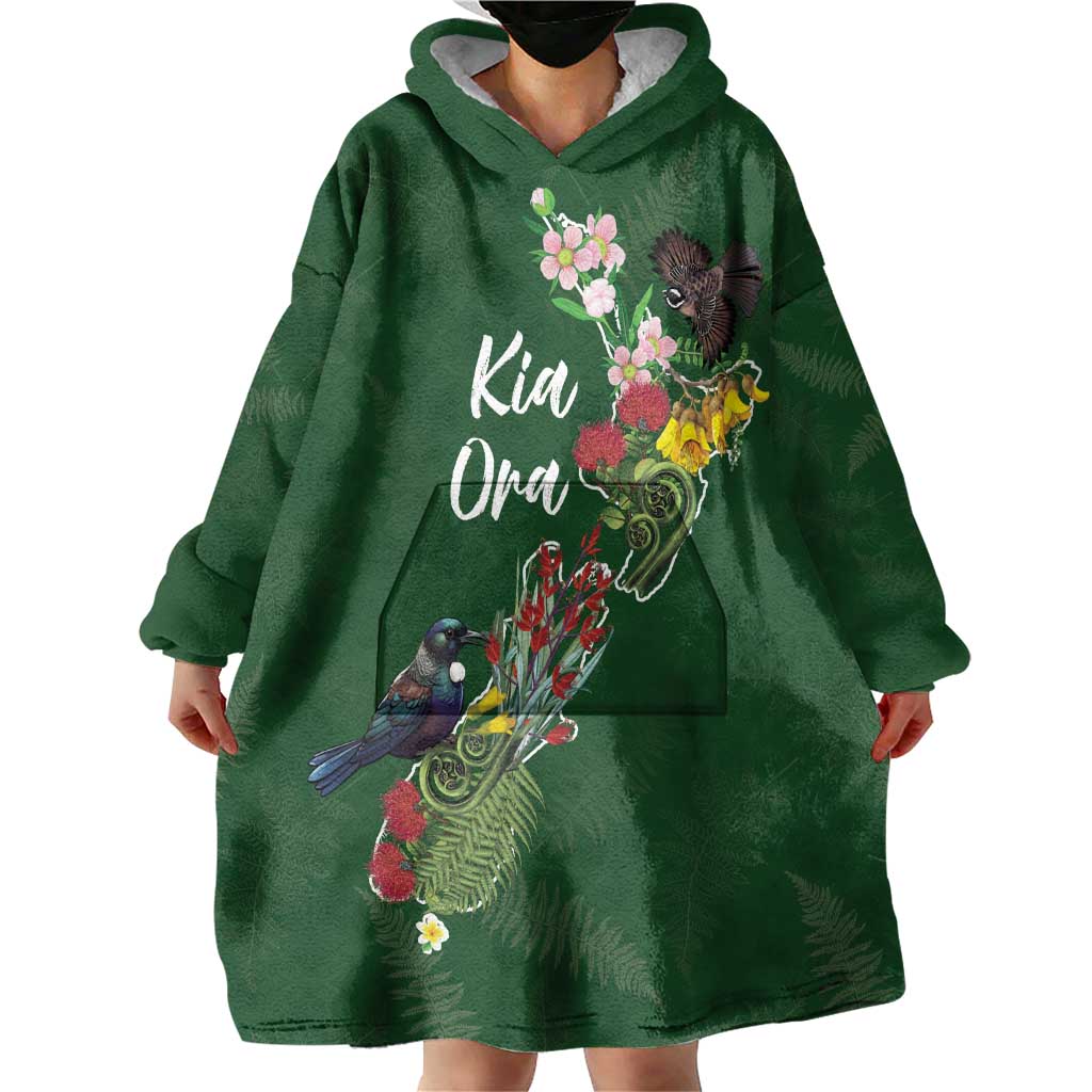 Kia Ora New Zealand Floral Personalized Wearable Blanket Hoodie Sage Green - Aussie Hoodie