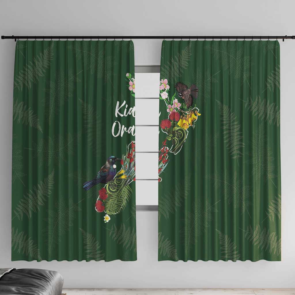 Kia Ora New Zealand Floral Window Curtain Sage Green - Aussie Hoodie