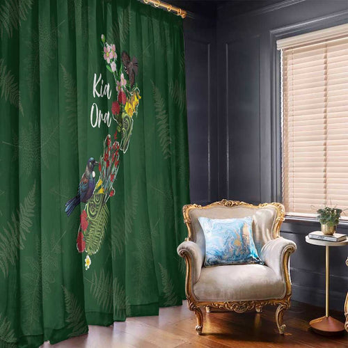 Kia Ora New Zealand Floral Window Curtain Sage Green - Aussie Hoodie
