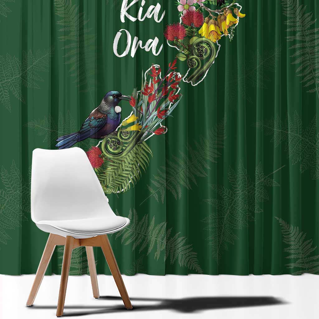 Kia Ora New Zealand Floral Window Curtain Sage Green - Aussie Hoodie