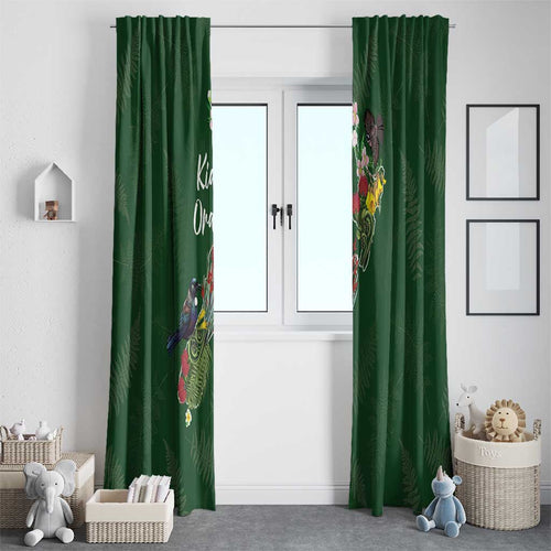 Kia Ora New Zealand Floral Window Curtain Sage Green - Aussie Hoodie
