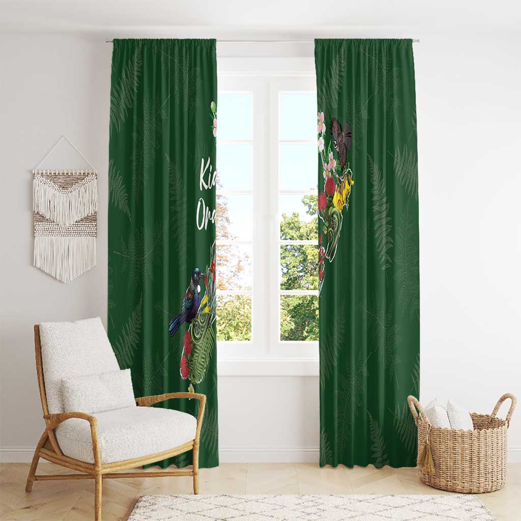 Kia Ora New Zealand Floral Window Curtain Sage Green - Aussie Hoodie