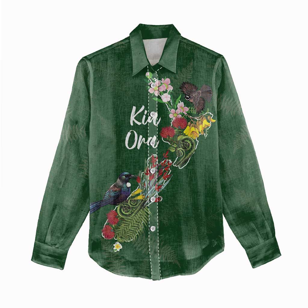 Kia Ora New Zealand Floral Personalized Women Casual Shirt Sage Green - Aussie Hoodie