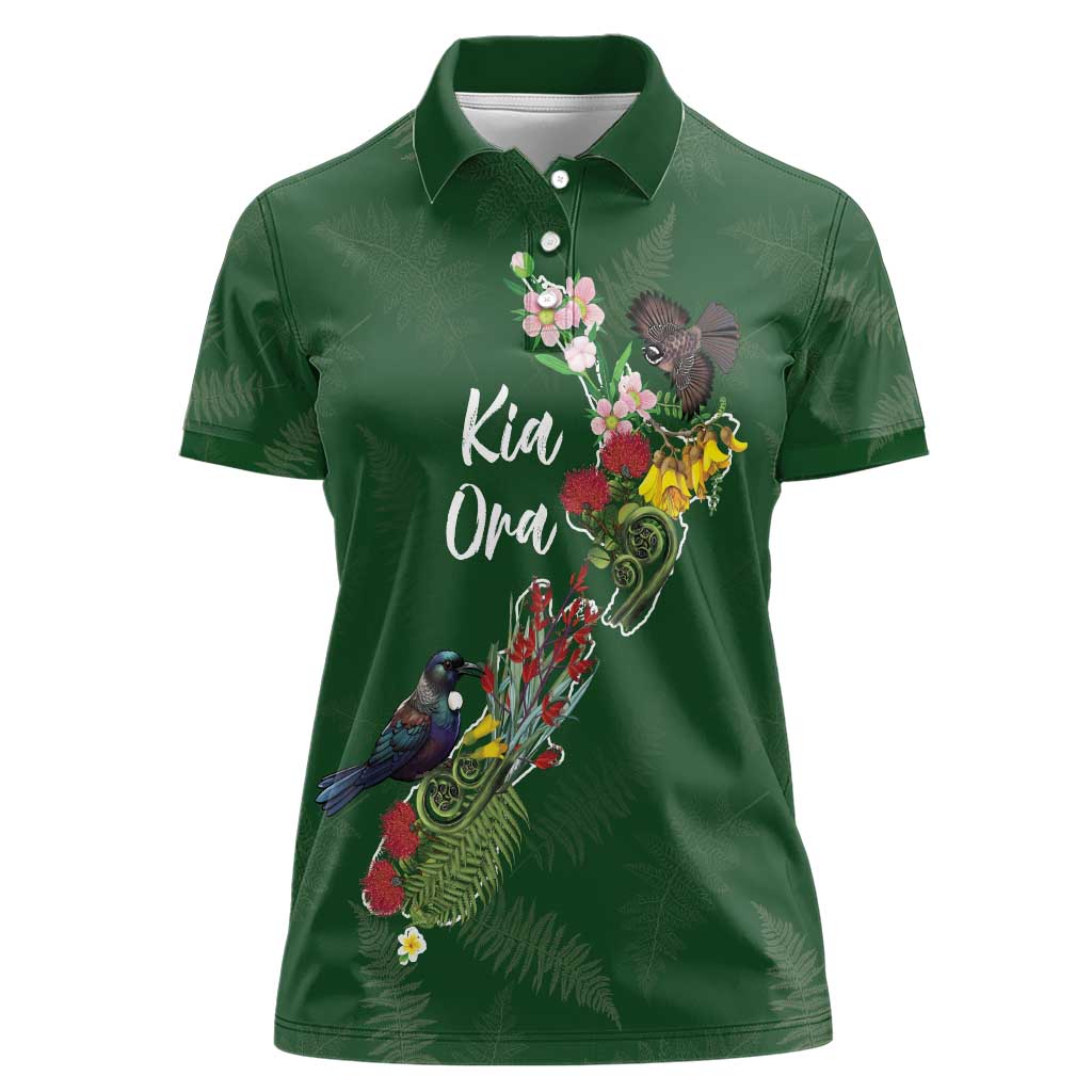 Kia Ora New Zealand Floral Personalized Women Polo Shirt Sage Green - Aussie Hoodie