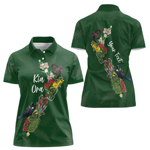 Kia Ora New Zealand Floral Personalized Women Polo Shirt Sage Green - Aussie Hoodie