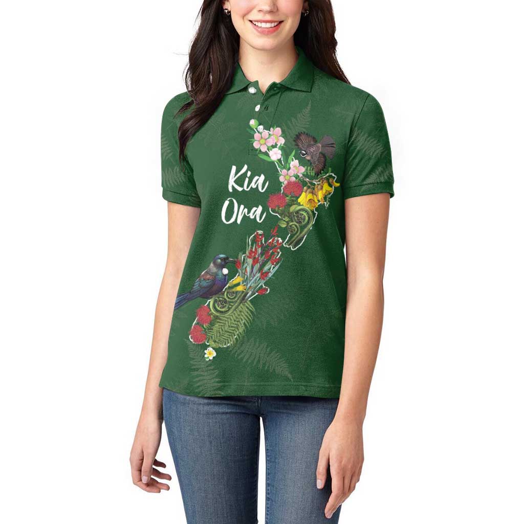 Kia Ora New Zealand Floral Personalized Women Polo Shirt Sage Green - Aussie Hoodie