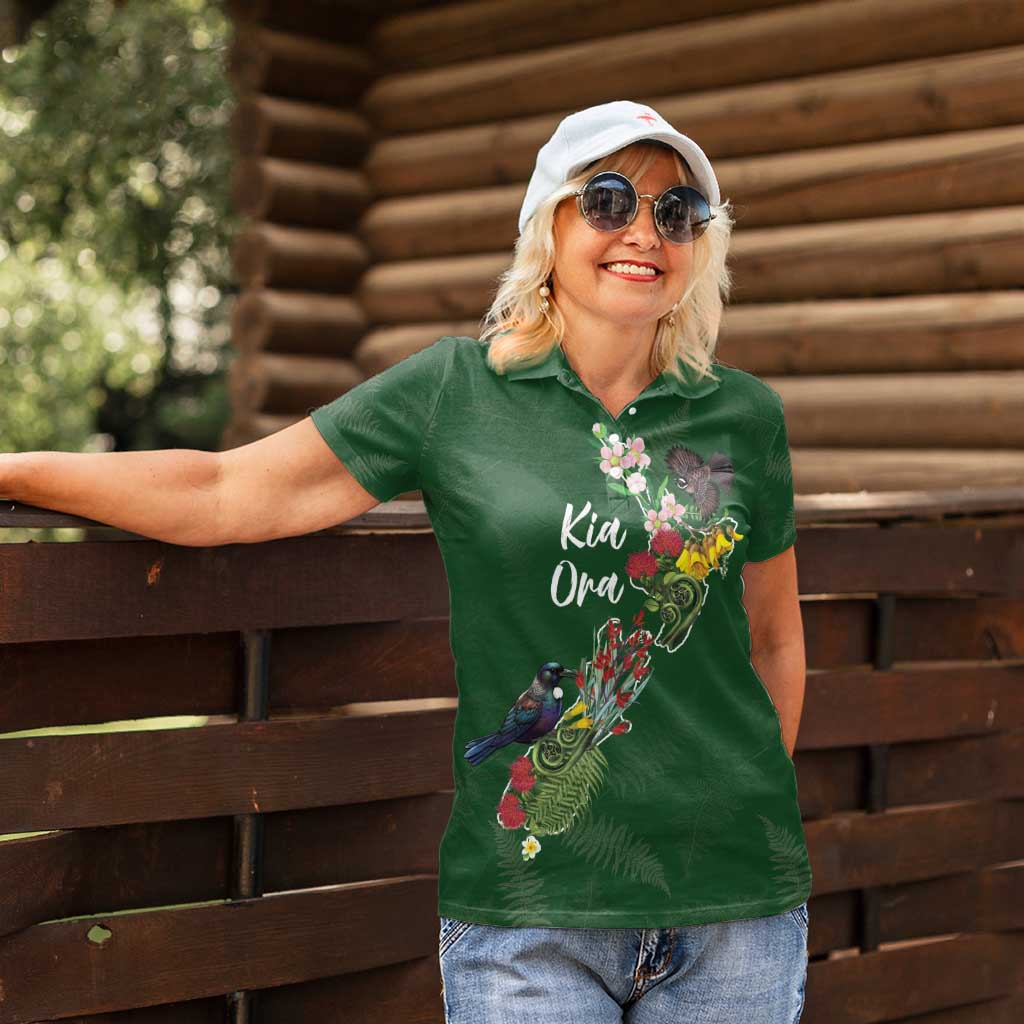 Kia Ora New Zealand Floral Personalized Women Polo Shirt Sage Green - Aussie Hoodie