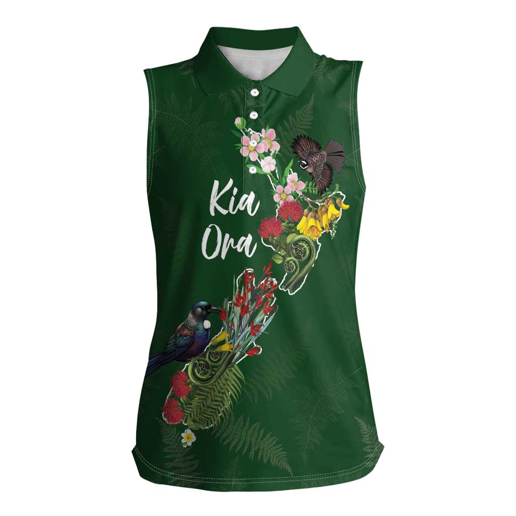 Kia Ora New Zealand Floral Personalized Women Sleeveless Polo Shirt Sage Green - Aussie Hoodie