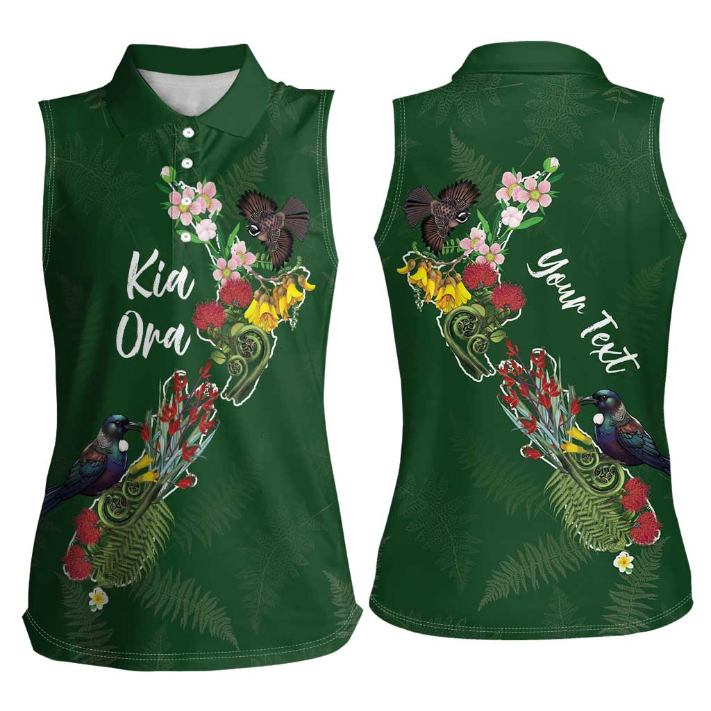 Kia Ora New Zealand Floral Personalized Women Sleeveless Polo Shirt Sage Green - Aussie Hoodie
