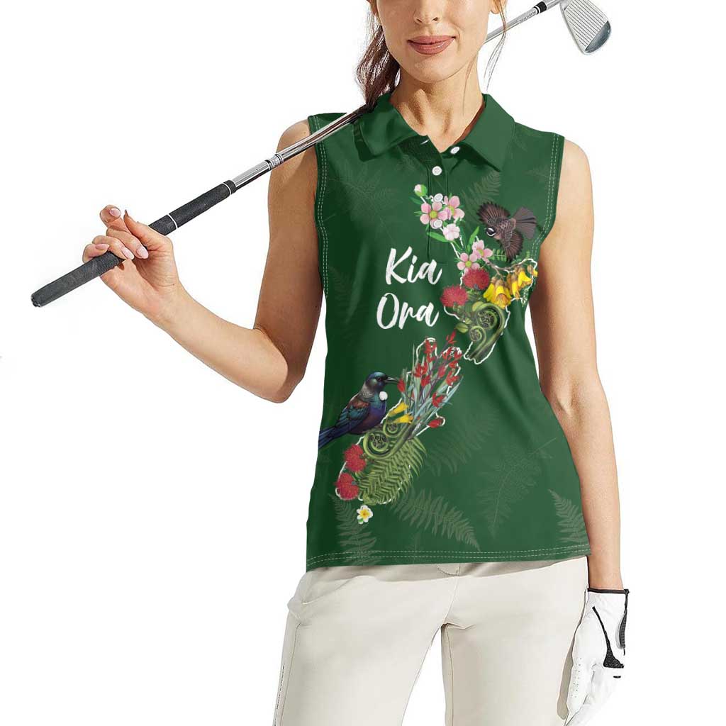 Kia Ora New Zealand Floral Personalized Women Sleeveless Polo Shirt Sage Green - Aussie Hoodie