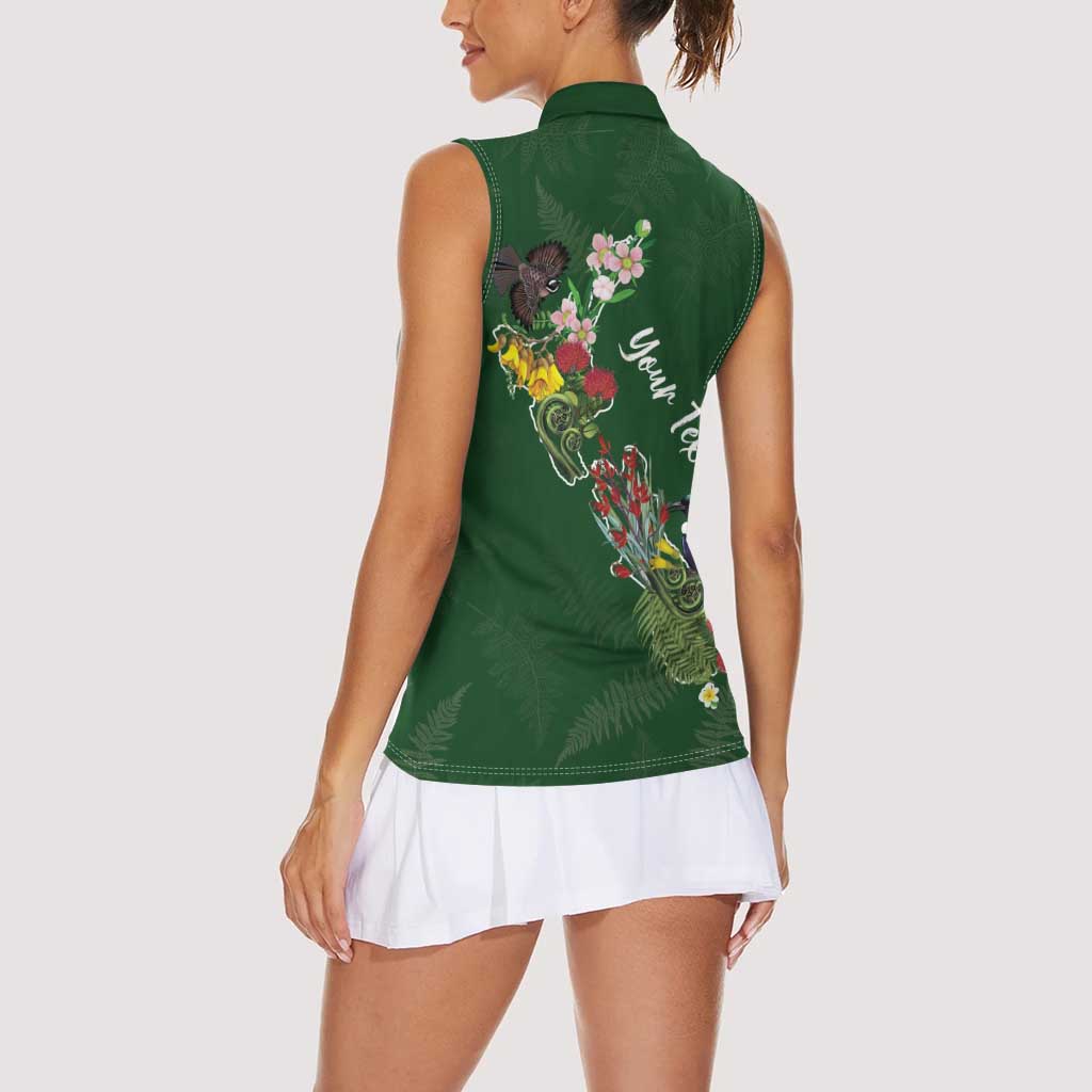 Kia Ora New Zealand Floral Personalized Women Sleeveless Polo Shirt Sage Green - Aussie Hoodie