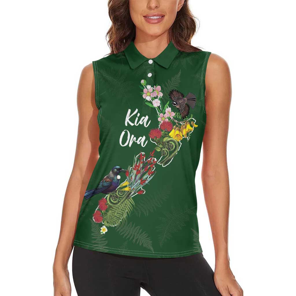 Kia Ora New Zealand Floral Personalized Women Sleeveless Polo Shirt Sage Green - Aussie Hoodie