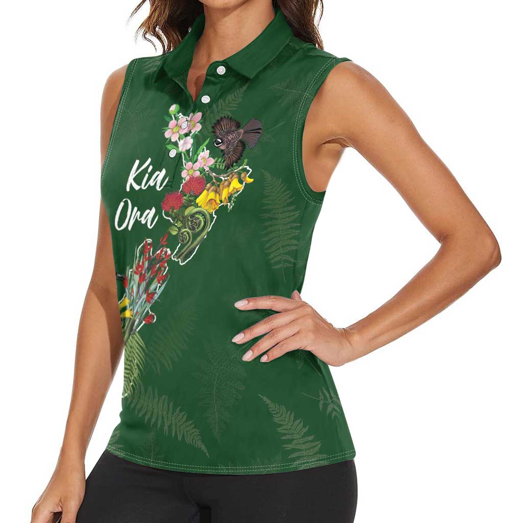 Kia Ora New Zealand Floral Personalized Women Sleeveless Polo Shirt Sage Green - Aussie Hoodie
