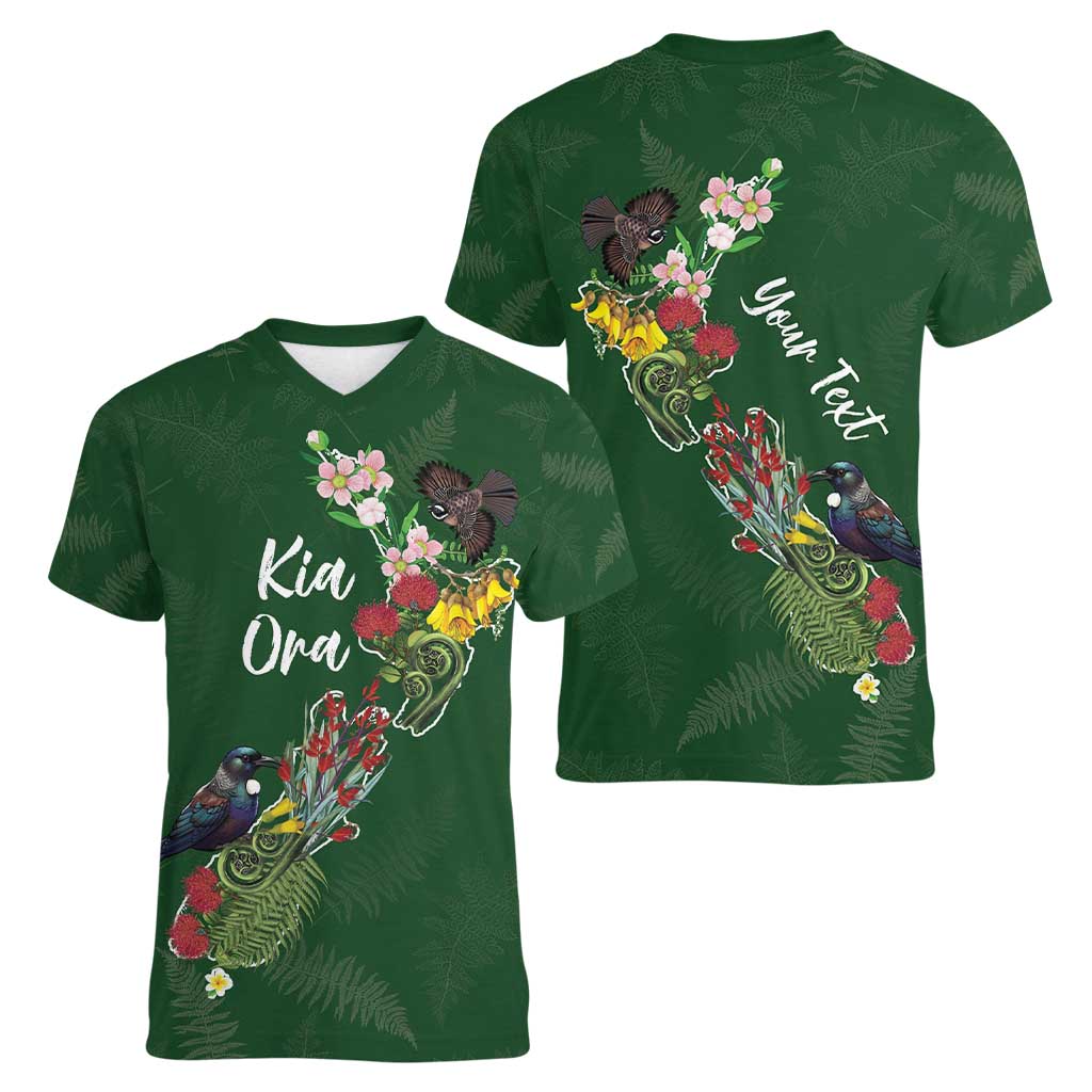 Kia Ora New Zealand Floral Personalized Women V-Neck T-Shirt Sage Green - Aussie Hoodie
