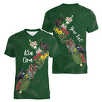 Kia Ora New Zealand Floral Personalized Women V-Neck T-Shirt Sage Green - Aussie Hoodie